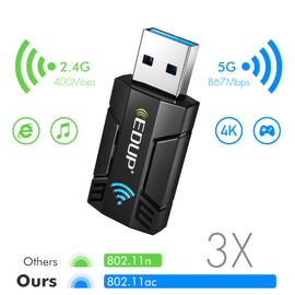 EDUP USB WLAN Stick, 1300Mbit/s Dualband (867Mbit/s (5GHz), 400Mbit/s (2,4GHz), 802.11 AC, USB 3.0 WiFi Adapter, Eingebaute Antenne, unterstützt Windows XP/ 7/ 8.1/ 10, Linux, Mac