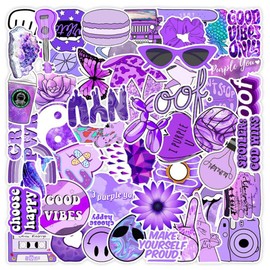 Purple Stickers for Water Bottles, Funny Cute Aesthetic Vsco Vinyl Stickers for Teens, Girls, Adults, Suitable for Water Bottles, Laptop, Phone, Computer, Scrapbooks, Luggage (50 Pack Purple)