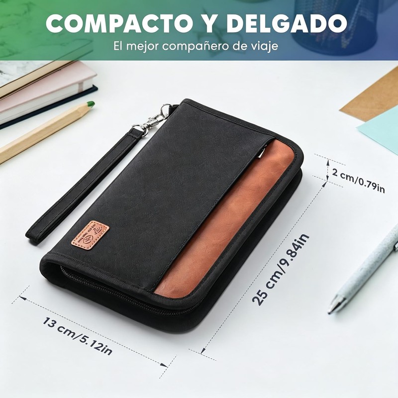 Porta Pasaporte de Cuero PU, Porta Pasaporte con Bloqueo RFID