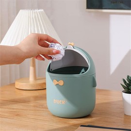 TOGHPUW Table Rubbish Bin with Lid, Office Cute, Cartoon Table Trash Bin, Small Storage Box for Work Tables, Offices, Children's Room (Green)