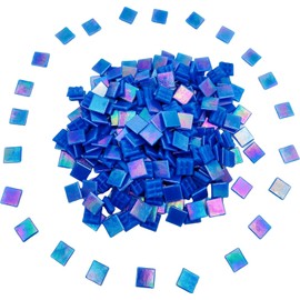320 Pieces Square Iridescent Stained Glass Mosaic Tiles, 500g Mosaic Tiles for Crafts, 1.5cm Bright Mosaic Glass Pieces for Crafts and Home Decorations (Iridescent Navy F735)