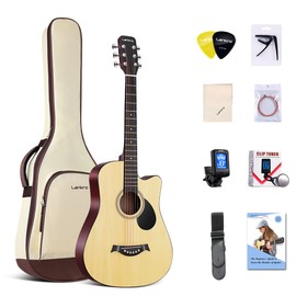 Lankro 38 in Guitar Acoustic Guitar Beginner kit Adult Cutaway Acoustic Guitar Guitarras Starter Set Bundle with Padded Gig Bag, Strap, Capo, Strings, Picks