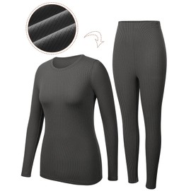 Evervibe Women's Thermal Underwear Set, Base Layer Ribbed Tops Warm Soft Bottom Thermal Pants Cold Weather Thermal Sets(Medium,Gray)