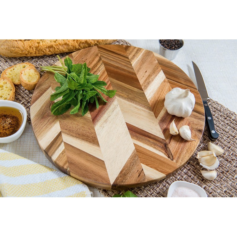 Lipper International Acacia Herringbone Round Cutting and Serving Board with