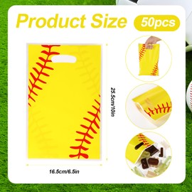 Gosknor 50pcs Softball Gift Bags, Softball Print Goodie Bags Sports Theme Party Favor Bags for Candy Snacks Presents Girls for Softball Team Events Birthday Party Decorations Supplies