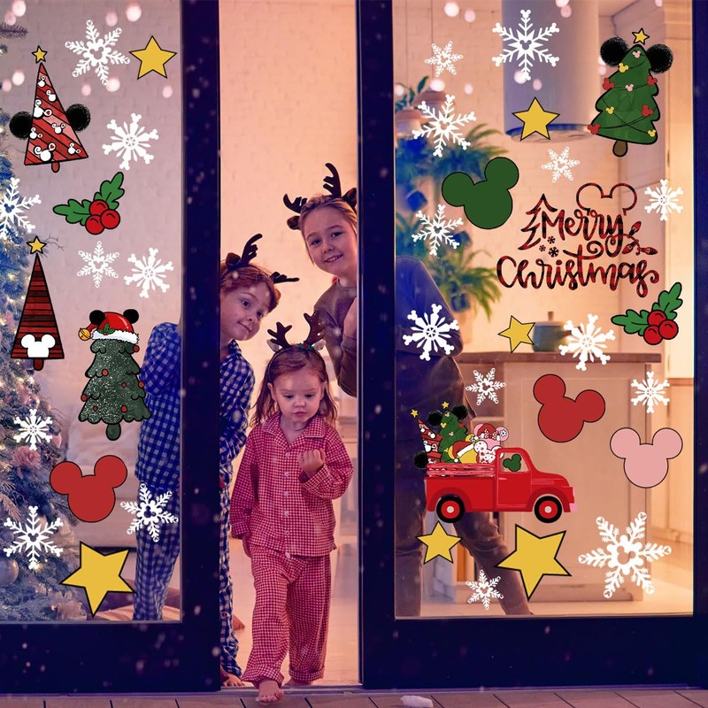 87pcs Christmas Mouse Window Clings Mouse Christmas Decorations Christmas Tree