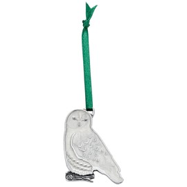 Danforth - Snowy Owl Pewter Ornament - Handcrafted - 1 1/2 Inches - Satin Ribbon