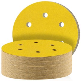 STEBRUAM 50pcs 150mm sanding discs,Sanding Discs Pads for Random Orbital Sander pads and All Oscillating Tools,Yellow sanding discs Hook and Loop 220 Grit 6 Hole 6 Inch Round