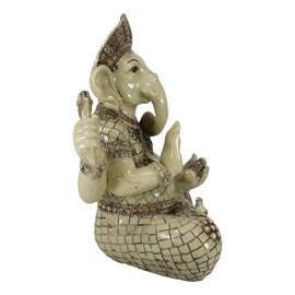 Ebros 11" Tall Hindu Ganesha in Meditation Holding Bowl Conch and Lotus Statue