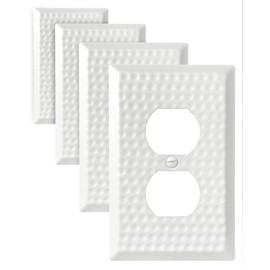 ZILLSEA 4-Pack Duplex Wall Plates, Pure White Electrical Outlet Cover Plates, Decorative Hammered Receptacle Covers, 3.15''*4.88'', Midsize