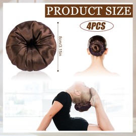 Yuxung 4 Pcs Satin Hair Bun Donut Satin Hair Bun Hair Bun Maker Dark Brown Retain Moisture Easy to Style for Women Ladies Military Ballet and Business