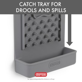 Dexas Snack & Distract Licking Mat with Catch Tray for Dogs and Cats-5"x 9", Light Gray. Sticks to Most Slick or Smooth Surfaces. Eases Anxiety, Prevents Boredom, Entertains and Distracts.