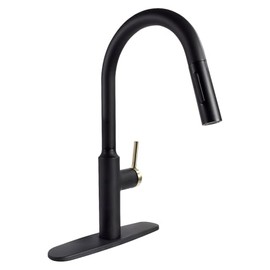 Phoenix PF231780 Premium Slimline Single Handle Pull Down Kitchen Faucet - Black with Gold-Tone Handle