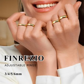 Finrezio 5mm 14K Gold Filled Rings for Women Men Adjustable Gold Stacking Ring Stackable Band Thin Gold Thumb Pinky Finger Ring Non Tarnish Simple Plain Ring