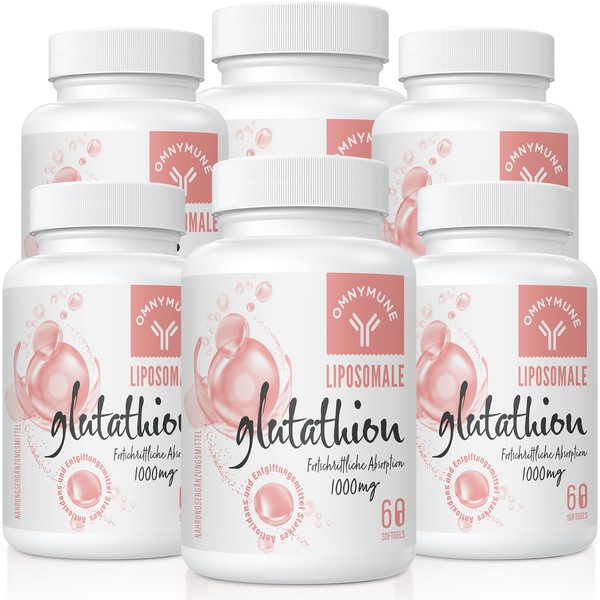 Liposomal Glutathione Supplement 1000 mg, Reduced Glutathione Soft Gels with Vitamin C, Immune System, Gluten-Free, GMO Free and Better Absorption, L-Glutathione 360 Capsules (6 Bottles)