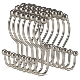 Goowin Shower Curtain Hooks, Rust Resistant Shower Curtain Rings Metal Double Glide Rollers Shower Hooks for Bathroom Shower Curtain & Shower Curtain Liner, Set of 12 (Matte Nickel)