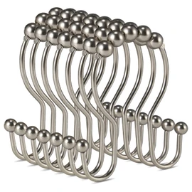 Goowin Shower Curtain Hooks, Rust Resistant Shower Curtain Rings Metal Double Glide Rollers Shower Hooks for Bathroom Shower Curtain & Shower Curtain Liner, Set of 12 (Matte Nickel)