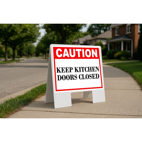 Keep Kitchen Doors Closed Caution Folding Coroplast A-Frame Double-Sided 23in