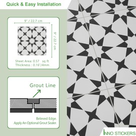 INNO STICKERS Peel and Stick Floor and Wall Tile for Bathroom Kitchen SPC Vinyl Self Adhesive Flooring Tile 9x9In Marrakech Patterned Groutble Backsplash Tile 16 Tiles, 9.12 Sq Ft.