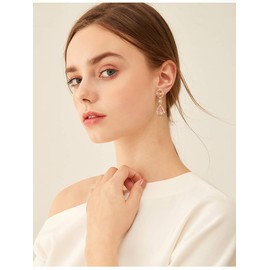 Citrine Dangle Earrings for Women - Elegant Gold Sterling Silver Teardrop Champagne Cubic Zirconia Wedding Party Prom Earrings for Bride Bridesmaids Crystal Rhinestone Diamond Drop Earrings for Girls