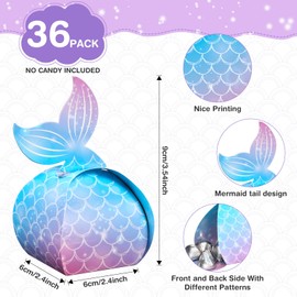 36 Pieces Mermaid Candy Boxes Mermaid Tail Treat Boxes Mermaid Party Favor Boxes Mermaid Present Boxes Under The Sea Goodie Bags Mermaid Theme Birthday Party Supplies for Baby Shower (Stylish Style)