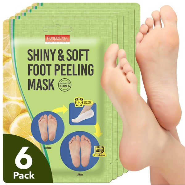 Multi Pair Foot Peeling Mask Set By Purederm - Exfoliating Foot Peel Spa Mask For Baby Soft Skin W/Sunflower Seed Oil & Lemon Extract(3Pair,6Pair and 12Pair) (Pack of 6)