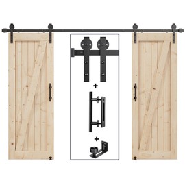 EaseLife 10FT Double Door Sliding Barn Door Hardware Track Kit & Handle,Big Industrial Spoke Wheel,Wall Mount,Slide Smoothly Quietly,Easy Install,Black,108" Track Fit for 50-52" Wide Opening (No Door)