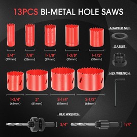 DNA MOTORING 13pc Bi-Metal Cutter Hole Saw Set Hole Saw Kit for Thin Metal, Wood, Steel, Plate, Hole Saw Drilling Kit, W/Case, TOOLS-00543
