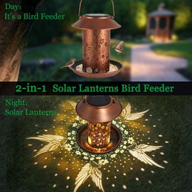 Tepaken Solar Bird Feeder for Outdoor Hanging Garden Lantern Metal Wild Birdfeeder for Cardinals Metal Decor Lanterns as Gifts for Mom Grandma Women（ Hummingbirds Pattern