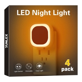 YUNLEX 4 Pack Plug in Amber Night Light, Auto Dusk to Dawn, Soft Glow, Dimmable, Diffused Light, LED Lights for Bedroom, Kids, Bathroom, Sleep, Baby Nursery, Toddler, Hallway, Kitchen, Home Decor