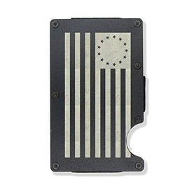 Betsy Ross Flag American Flag Engraved Metal RFID Blocking Tactical Minimalist Wallet w/Money Clip Patriotic (Black)