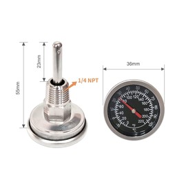 Silver Temperature Probe Meter Gauge, Dial Thermometer NPT, Stainless 1/4 NPT Thermometer for Boiler Tea Pot Kettle -10-100℃/0-220ºF Thread Joint, Dial Thermometers
