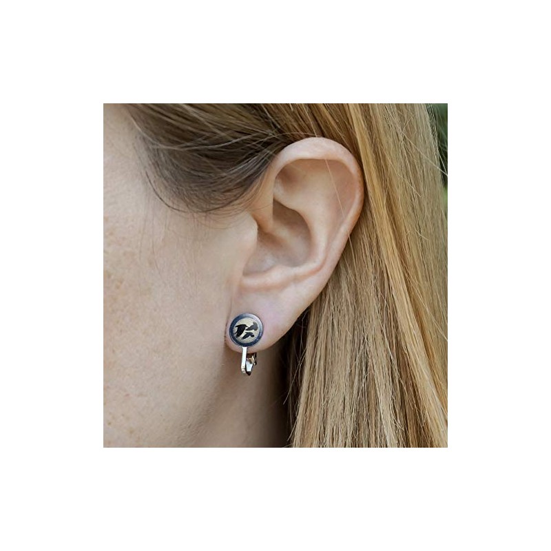 Ravens Flying Through Snow Novelty Clip-On Stud Earrings