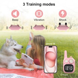 Pikabiu Dog Shock Collar with Remote Control 1800 FT, Adjustable Pink Electric Collar Rechargeable for 5–15lbs Small Dogs Puppy or 20-120 Pound Medium Large Dog, Safety Vibration Trainer