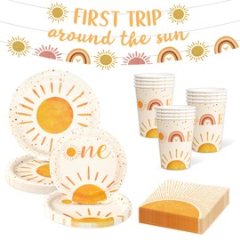 First Trip Around The Sun Birthday Decorations 1st Sun Party Decorations Boho First Birthday Serves 24 Plates Napkins Banner Sunshine Theme Baby Shower Party Supplies