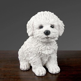 mozhixue Dog Statue for Outdoor Maltese Dog Ornament Resin Bichon Frise Statue for Home Decor