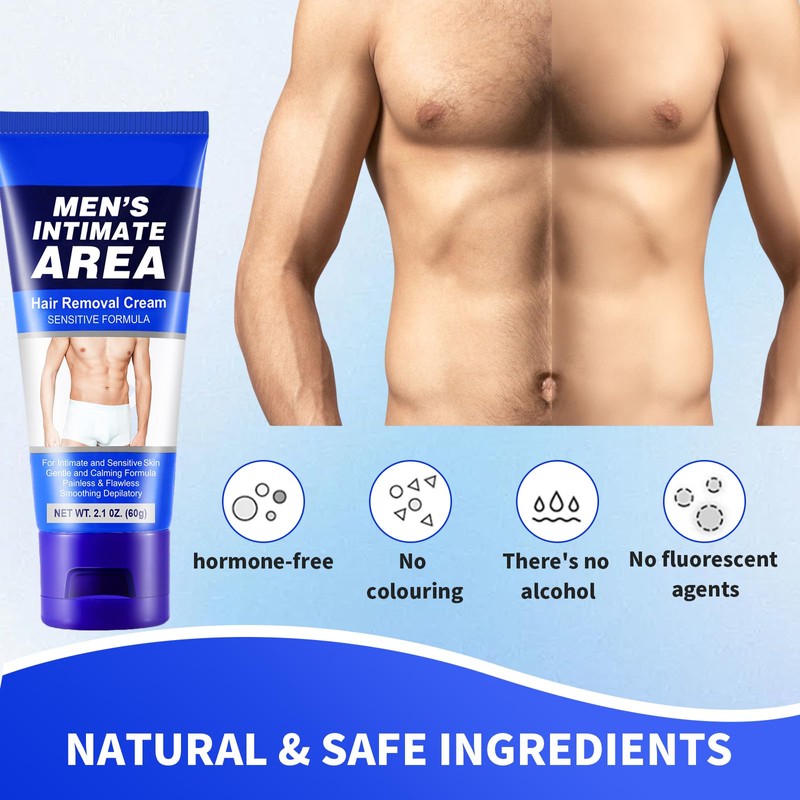 Mens Hair Removal Cream, Painless Intimate Hair Removal for Sensitive