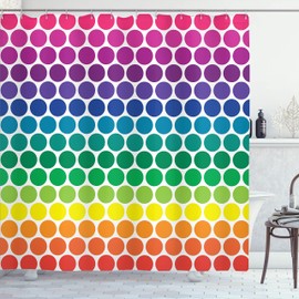 Ambesonne Lunares Cortina de Baño, Coloreado Arco Iris Puntos Grandes, Paño Conjunto de Decoración de Baño de Tela y Ganchos, 84" Extra Alta, Multicolor