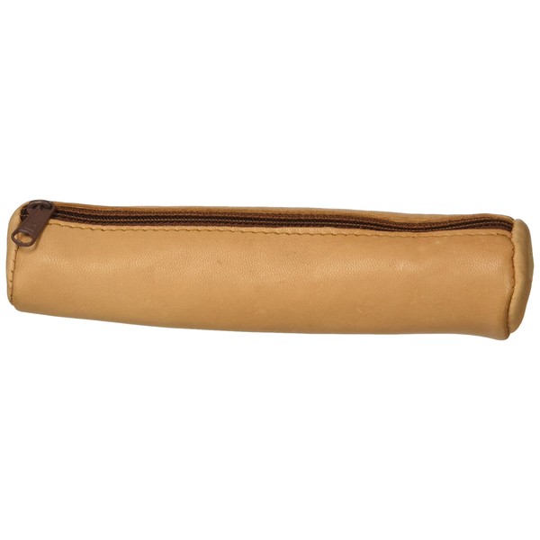 Oxford Round School Pencil Case with Zip 17.5 x 4 cm Natural Leather Beige