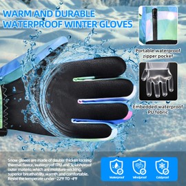 Odtmger Kids Waterproof Snow Mittens Cold Weather Gloves,Snow Gloves Waterproof Winter Gloves Touchscreen Snowboarding Gloves Warm Gloves Fit Child