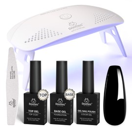 Beetles Black Gel Nail Polish Kit with U V Light, 5 Pcs Gel Polish Kit with Base & Top Coat and Nail File for Beginners Soak Off Black DIY Art Set Manicure Gifts for Women Teen Girls