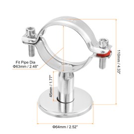 uxcell Pipe Support, Stainless Steel Pipe Support Bracket, Adjustable Pipe Strap Clamp with Screw for Dia 63mm Pipe Tube