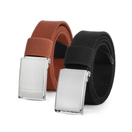 AWAYTR Boys Canvas Web Belts - Adjustable School Uniform Youth Belt Kids Golf Belt with Silver Flip-Top Buckle (100cm,Black+Brown)