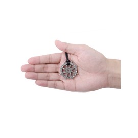 HAQUIL Buddhist Dharma Wheel of Life Dharmachakra Necklace, Faux leather Cord, Buddhist Jewelry Gift