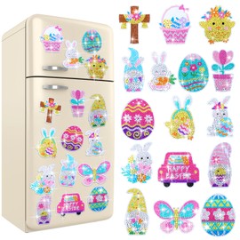 Easter Diamond Art Painting Magnets, 16PCS Easter Diamond Art Magnets for Refrigerator, DIY Eggs Bunny Diamond Flower Basket Painting Magnets Accessories Art Kits for DIY Easter Crafts Home Decor