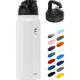 Fanhaw 20 Oz Insulated Stainless Steel Water Bottle With 2 Lids (Chug & Carabiner) - For Kids, Women, Men | Leak & Sweat Proof With Anti-Dust Lid (White)