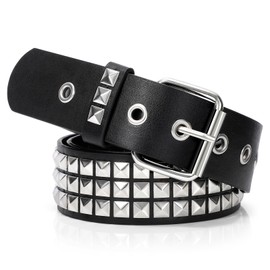 YA BELT Studded Belt for Women and Men Metal Punk Goth Belt Scene Style Cool Belts for Jeans (Silver)