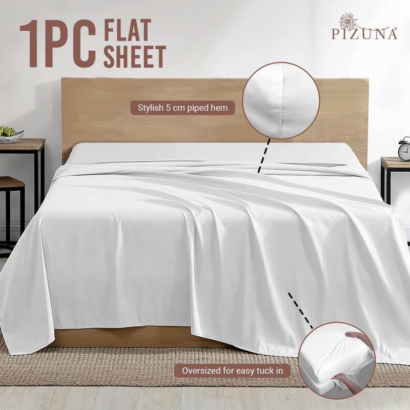 Pizuna 100% Cotton Single Flat Sheet White, 400 Thread Count
