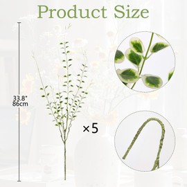 Artificial Greenery Stems – Set of 5 Tall Faux Plant Branches 33.8" for Home Decor, Vase Filler, Wedding Arrangements – White Eucalyptus & Leaf Styles, Bendable Stems, Indoor Floral Decoration