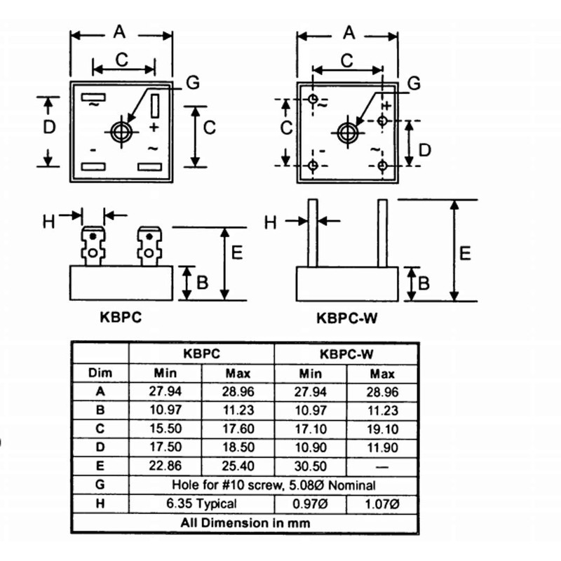 Bridgold 5pcs KBPC2510 2510 Bridge Rectifier Diode 25A 1000V Single